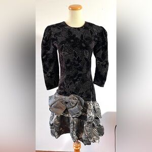 Vintage 1980s Prom Dress Evenings by Pantagis Petites Size 4 Velvet Asymmetrical